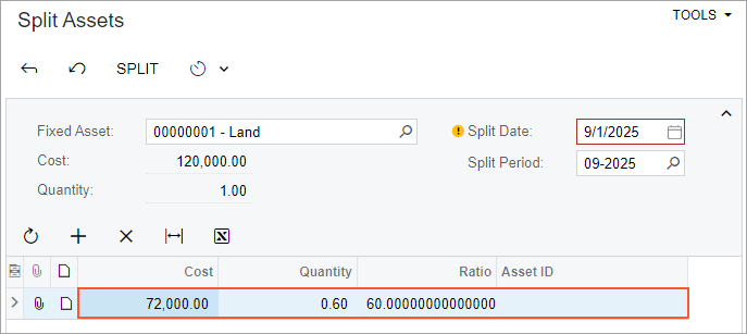 Splitting of Assets: Process Activity