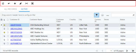 Table toolbar